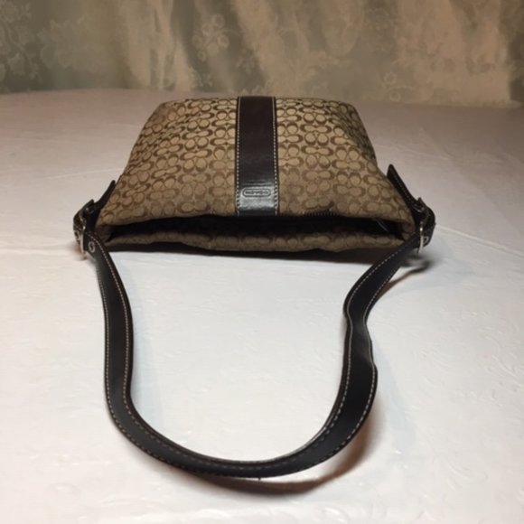 COACH Brown Signature C Fabric Small Leather Trim Shoulder Bag (8"x5") EUC - Picture 4 of 13